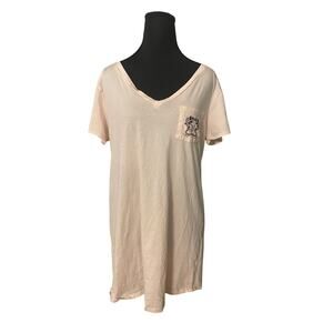 Victoria's Secret Light‎ Pink Long Sleep Shirt Short Sleeve VS Logo Pocket Small